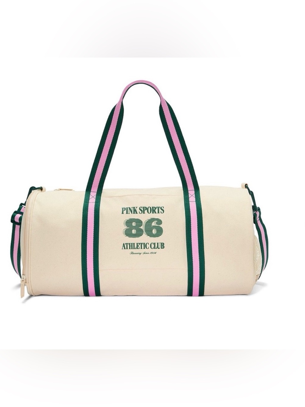 PINK Victoria's Secret Cream Duffel with Pink & Green Straps